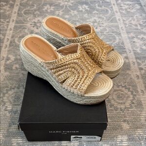 Marc Fisher Zakki Natural Woven Wedge Sandals